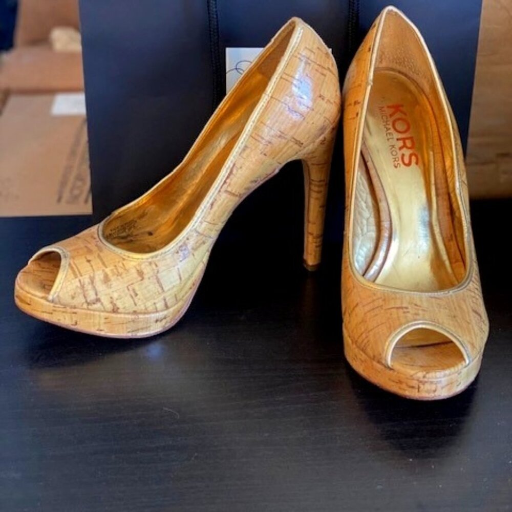 Michael Kors Flora Peep-Toe Cork Pumps
